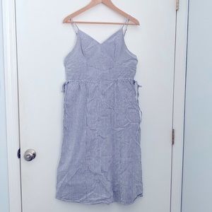 Doe & Rae Pinstripe Summer Spaghetti Strap Midi Dress